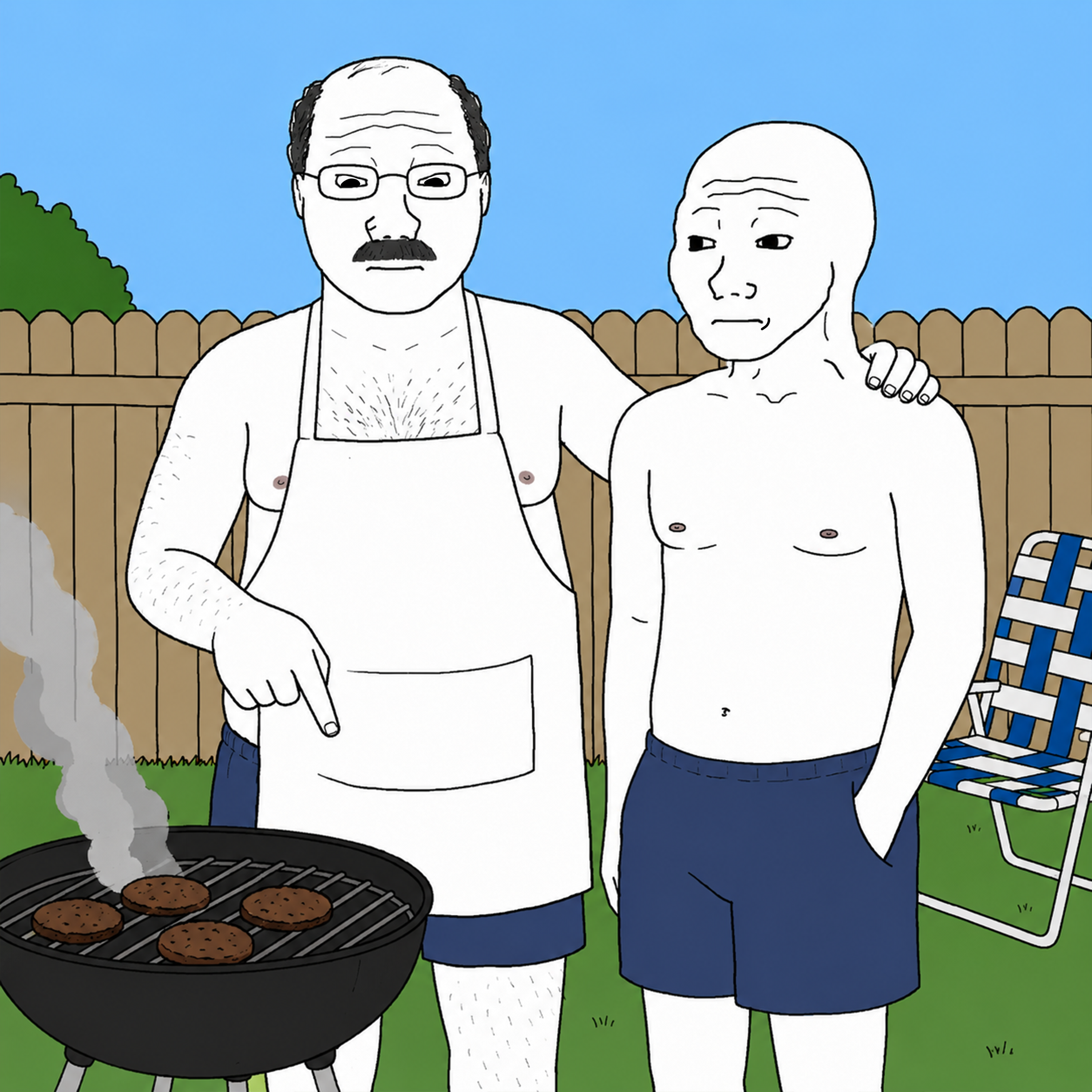 dad teaching son to grill