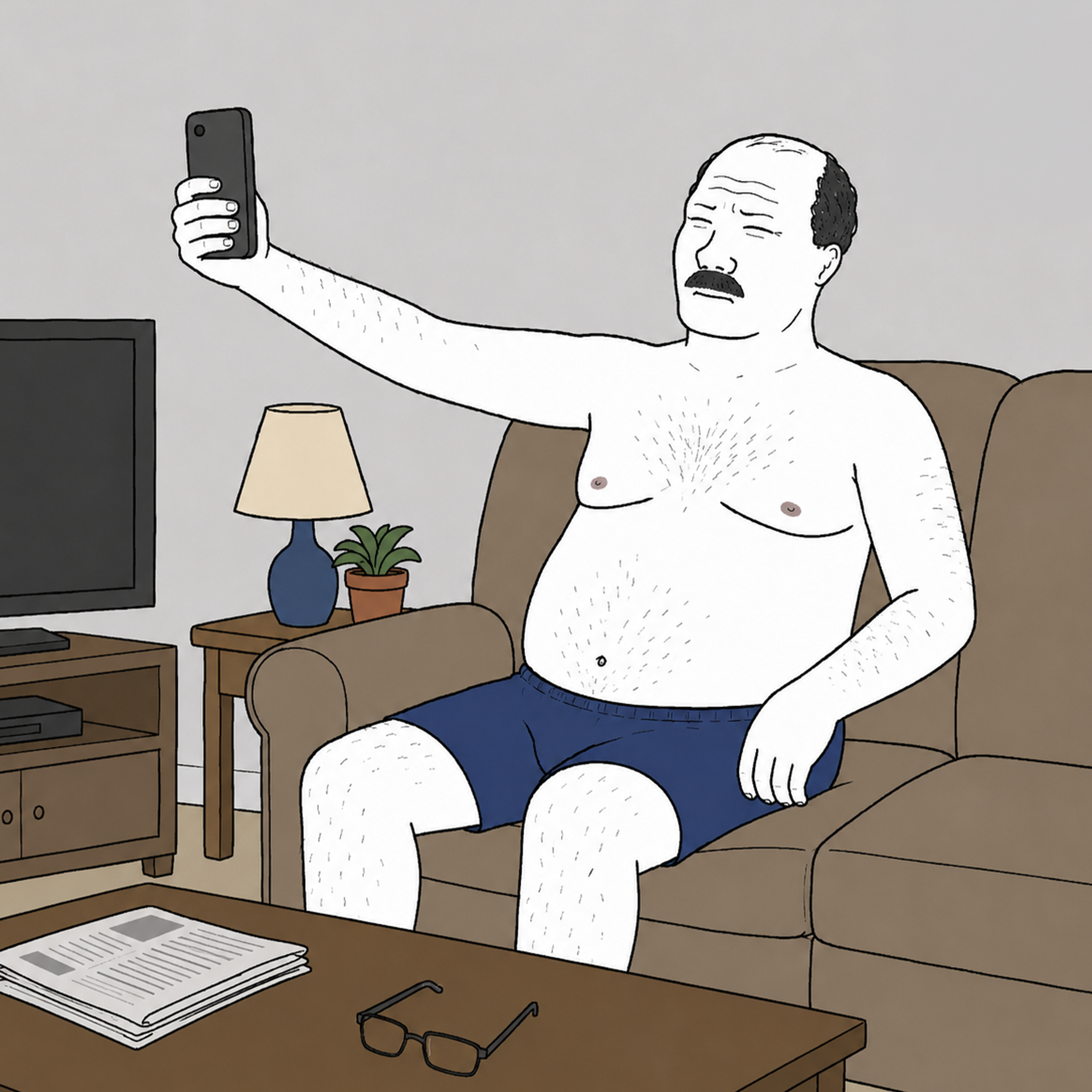 dad squinting at phone